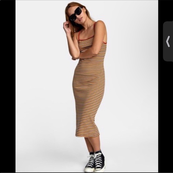 RVCA Dresses & Skirts - RVCA Bianca Ribbed Cotton Striped MIDI Dress